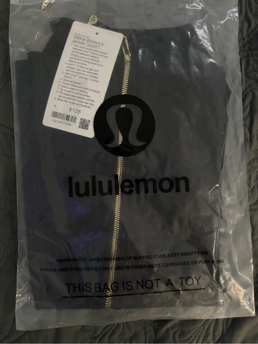 Lululemon Define Black Jacket with Gold Zipper